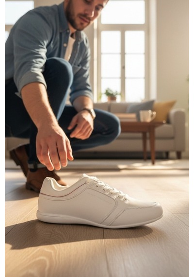 Enoch Erkek Sade Tasarım Dikiş Detaylı Düz Tabanlı Günlük Spor Ayakkabı Sneaker Beyaz