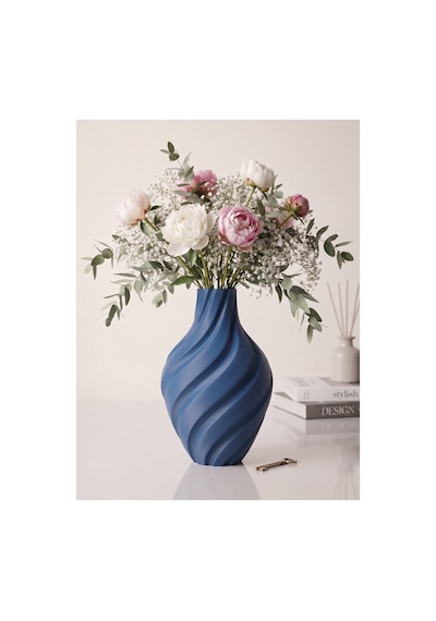 Aura Vazo 20cm - Modern Estetik Tasarım Dekoratif Ev Ofis Salon Dekorasyonu İçin Şık Obje - Minimalist Tasarım Çiçeklik Masa Üstü Süs Eşyası Lacivert