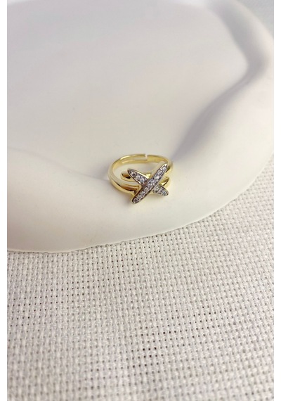 Kadın Yüzük Özel Seri Sarmal Model Zirkon X Yüzük Gold - Gümüş
