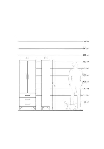 Arges Dolap 3 Raflı 3 Çekmeceli 2 Kapaklı 88x30x182 Çam-antrasit Çam