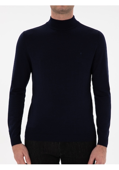 Cacharel Lacivert Slim Fit Yün Karışımlı Yarım Balıkçı Yaka Basic Triko Kazak