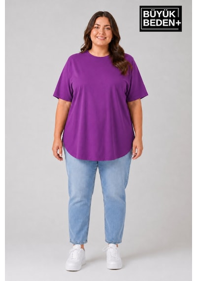 Superlife Süperlife Büyük Beden Kadın Bisiklet Yaka Basic Oval Etek Detalylı 3xl-6xl Uzun Tunik Spr26btsk502 Mor