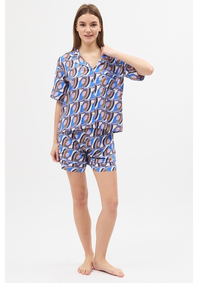 Amarelle Liberty Desenli Viskon Gömlek Şort Pijama Takımı Mor