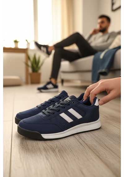 Enoch Erkek Yan Çizgili Yüksek Tabanlı Rahat Yürüyüş Ve Koşu Ayakkabısı Sneaker 2332 Lacı