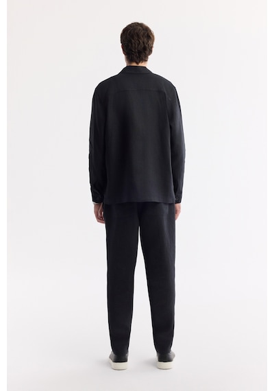 Avva Erkek Siyah Klasik Yaka %100 Keten Comfort Fit Gömlek Ceket A51y2087