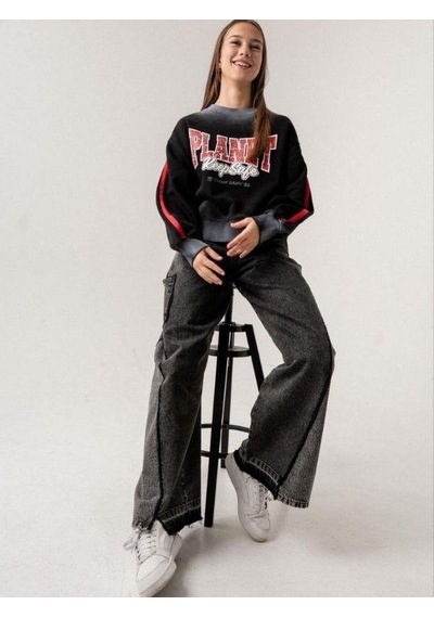 Kız Çocuk Planet Keep Safe Baskılı Oversize Tasarım Sweatshirt-16159 Siyah Kız Çocuk Planet Keep Safe Baskılı Oversize Tasarım Sweatshirt-16159 Siyah