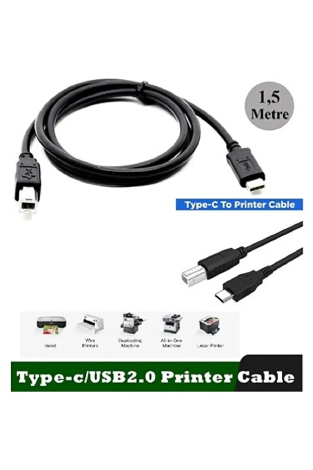 1.5 Metre 1.5mt Type-c To Usb Telefon Bilgisayar Tablet Için Mıdı Org Piyano Yazıcı Çevirici Kablo Siyah