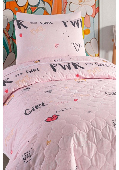 Eponj Home Yatak Örtüsü Seti Tek Kişilik Pamuklu 2 Parça Power Desen Pembe / Yumuşak Dokulu Pembe