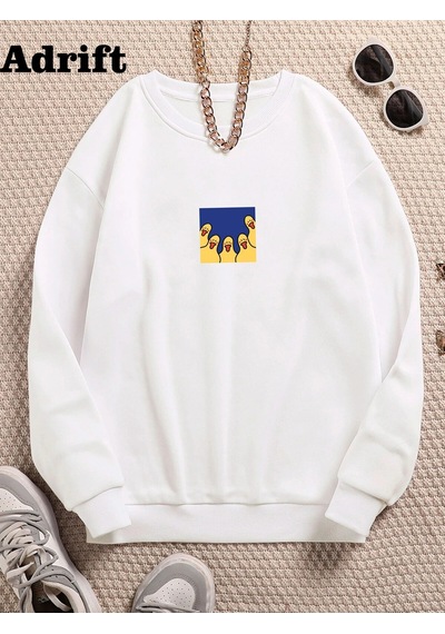 Startmore Ördek Renkli Oversize Bisiklet Yaka Pamuklu Sweatshirt Beyaz Beyaz