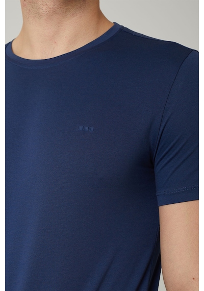 Sıfır Yaka Bisiklet Yaka Penye Likralı İndigo Erkek Tshirt İndigo