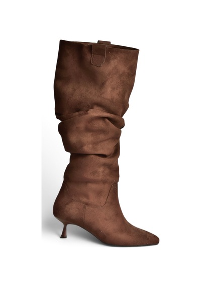 Fox Shoes Z282010602 Kahverengi Süet Alçak Topuklu Büzgülü Kadın Çizme
