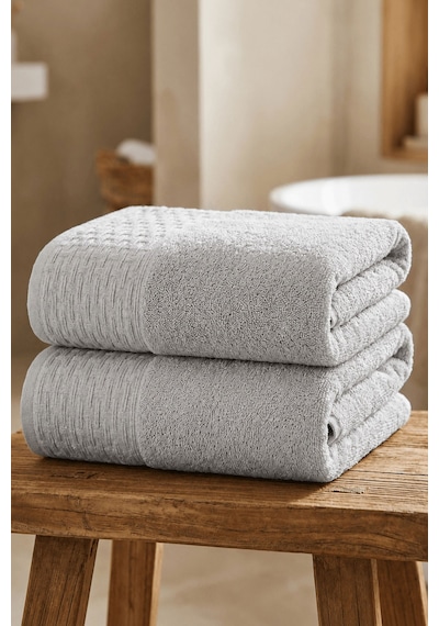 2'li Büyük Boy Banyo Havlusu 90x150 Cm %100 Pamuk Siena Collection 650 Gr Açık Gri