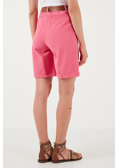 Lela Pamuklu Relaxed Fit Yüksel Bel Kemerli Gabardin Short Bayan Şort 668Yp4710 Fuşya