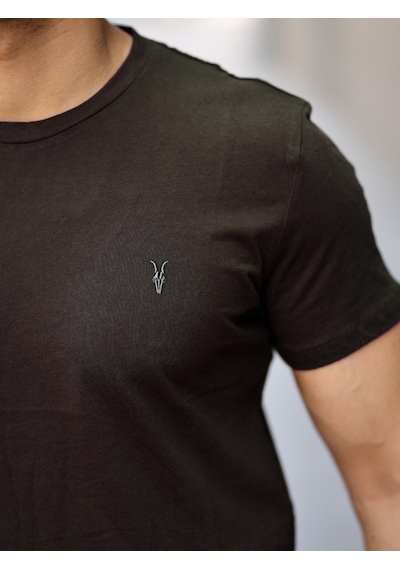 Erkek Kahve Slim Fit Bisiklet Yaka %100 Pamuk Tişört -Kahverengi