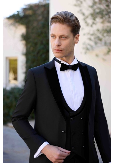Morven Erkek Siyah Poliviskon Ceromonia Jakar Desen Slim Fit Sivri Çıkma Yaka Damatlık Siyah Morven Erkek Siyah Poliviskon Ceromonia Jakar Desen Slim Fit Sivri Çıkma Yaka Damatlık Siyah