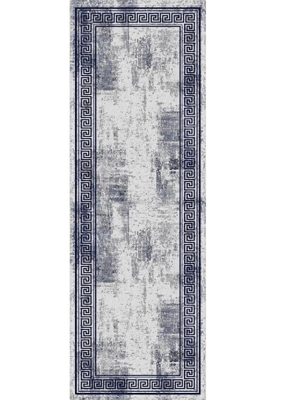 Lacivert Çerçeveli Desen Premium Masa Örtüsü Runner Rnr326n11