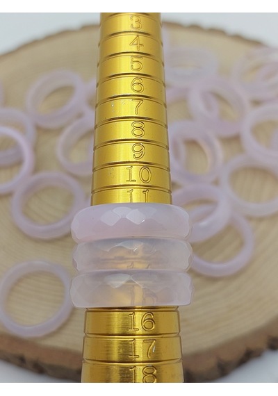Akik Taşı Yüzük Sisli Açık Pembe Alacalı Faset Kesim 6mm Kalınlık 59916 Bakır