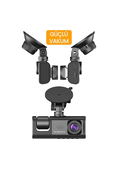 3 Kameralı Lcd Ekran Araç Kamerası Fullhd Geniş Açı Ön + Arka + Araç İçi Kamera Hareket Sensörü C309