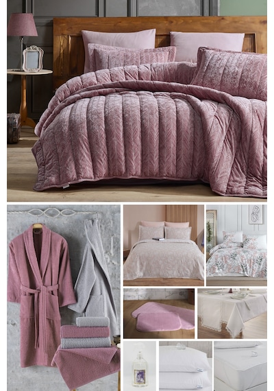 Elart Kadife Comfort Royal Çeyiz Paketi 48 Parça Gülkurusu