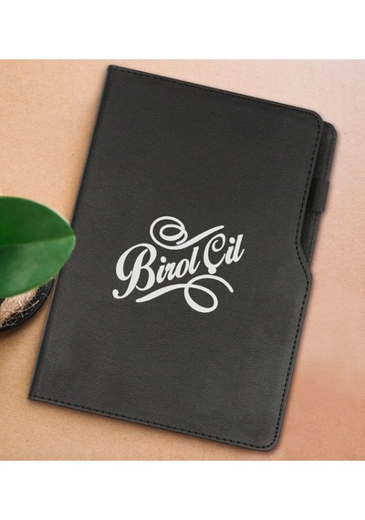 BK Gift Kişiye Özel İsimli Siyah Termo Deri Not Defteri 15x21cm-5