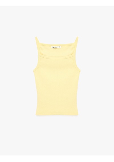 Koton Slim Fit Ribanalı Kolsuz Kare Yaka Bluz Sarı 6sak10235ek