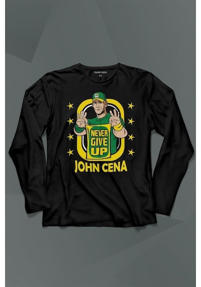 John Cena Wwe Logo Never Give Up Amerikan Güreşi Uzun Kollu Tişört Baskılı Çocuk T-shirt 001