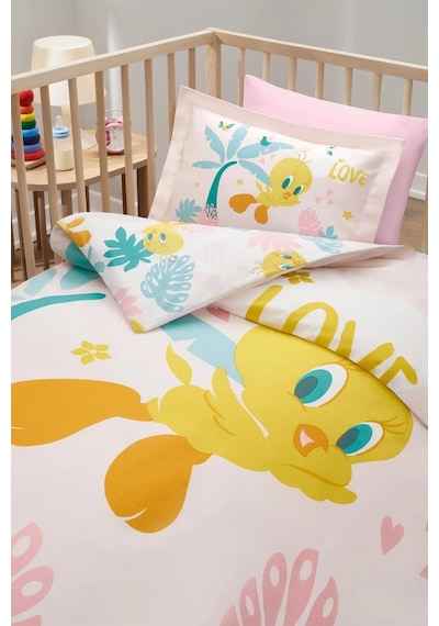 Özdilek Lisanslı Bebek Beşik Nevresim Takımı-tweety Tropic Pembe