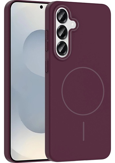 Samsung Uyumlu Galaxy S25 Plus Kılıf M-safe Şarj Özellikli Zore Ruby Sert Kapak Mürdüm