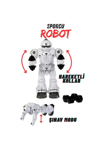 Sporcu Robot Işıklı Sesli Ve Hareketli Oyuncak Dambıl Kaldıran Şınav Çeken Robot 24 Cm