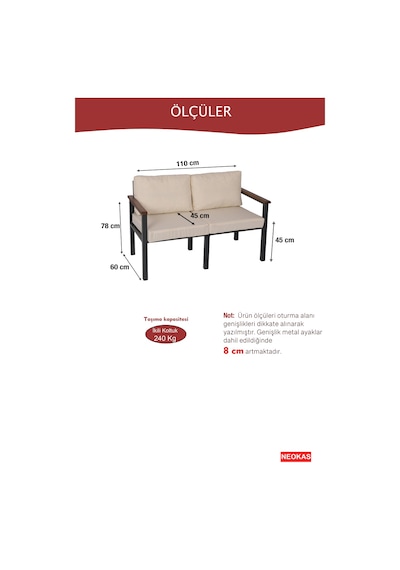 Neokas Balkon Mobilyası, Metal Oturma Grubu, Balkon Seti, Kafe Koltuğu, Teras Takımı, 1 İkili Koltuk Antrasit Neokas Balkon Mobilyası, Metal Oturma Grubu, Balkon Seti, Kafe Koltuğu, Teras Takımı, 1 İkili Koltuk Antrasit