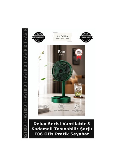 Delux Serisi Vantilatör 3 Kademeli Taşınabilir Şarjlı F06 Ofis Pratik Seyahat