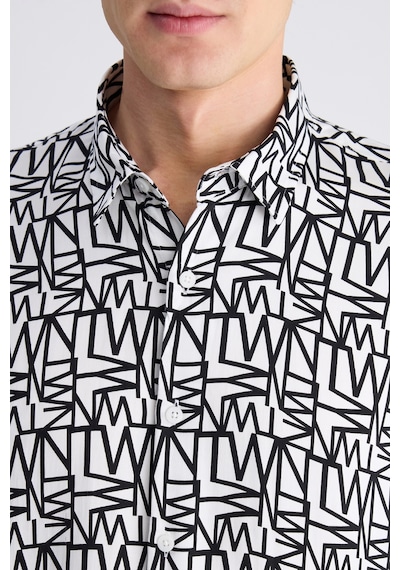 Twn Slim Fit Beyaz Baskılı Rayon Gömlek 4ec02ap122591 Çok Renkli