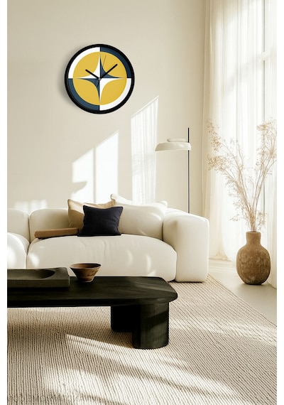 Soyut - Geometrik Temalı Modern Duvar Saati - 30cm - Önü Camlı Siyah Kasa - Sessiz Mekanizma-jh0320 Siyah