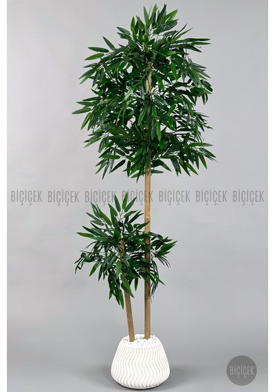 Yapay Bambu Ağacı 160cm Spiral Saksıda Leylek Model Beyaz