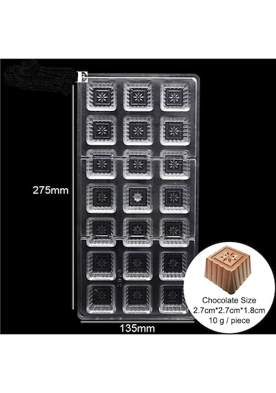 Polikarbon Çikolata Kalıbı Kare Desenli Çikolata Kalıbı Çok Renkli