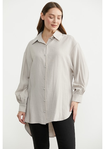 Sementa Tencel Arkası Uzun Oversize Gömlek - Taş