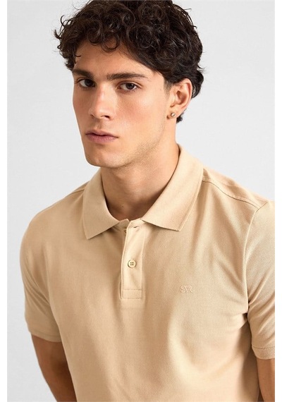 Süvari Bej Slim Düz Baskısız Pike Düğmeli Polo Yaka Tişört Ts1014000459-bj3