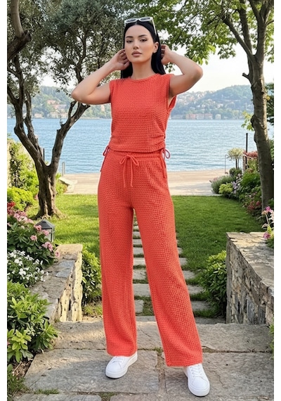 Bestenur Büzgülü Gofre İkili Takım 1729 - Turuncu