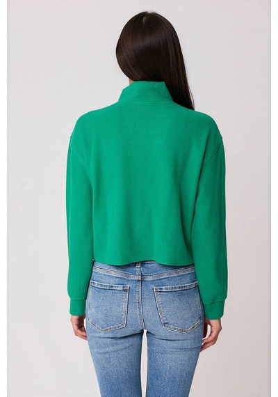 Vitrin Dik Yaka Fermuarlı Örme Sweatshirt Yeşil