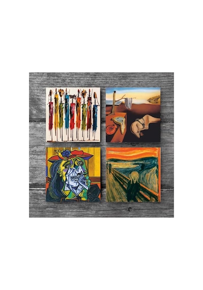 Tr Salvador Dalí Belleğin Azmi, Picasso Ağlayan Kadın, Çığlık, Yerli Kadınlar Taş Bardak Altlığı Seti - 4 P Genel
