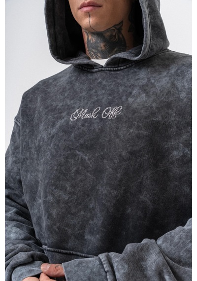 Respire Erkek Mask Off Baskılı Yıkamalı Kapüşonlu Oversize Hoodie Siyah