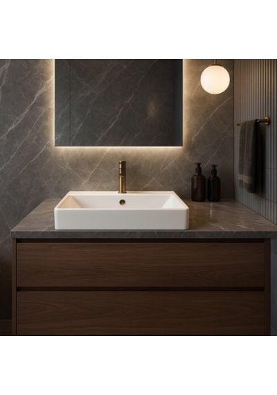 Beyaz Delikli Dikdörtgen Lavabo 50x42 Cm Modern Ve Şık 508 Yeşil
