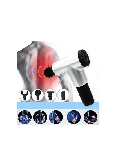Fascial Gun Masaj Aleti Tabancası Sporcu Kas  Şarjlı 6 Gri - Siyah