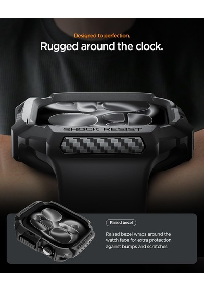 Apple Watch 46mm Seri 11/10 İle Uyumlu Kılıf Rugged Armor 2 Matte Black - Acs10499 Çok Renkli
