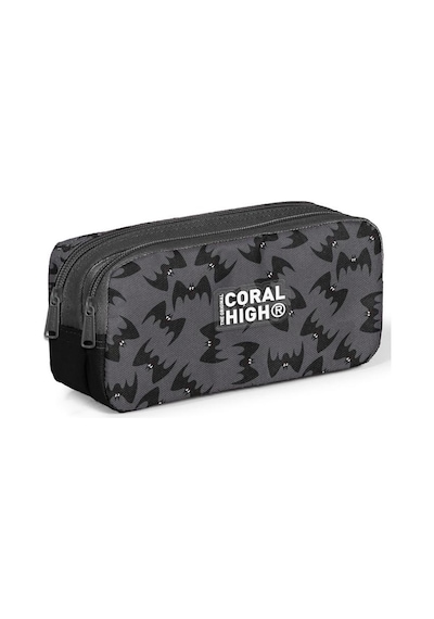 Coral High Kids Gri Siyah Yarasa Desenli İki Bölmeli Kalem Çantası 31044 Çok Renkli