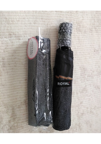 Royal Su Geçirmez Yarı Otomatik 8 Telli Şemsiye No3 Gri - Siyah
