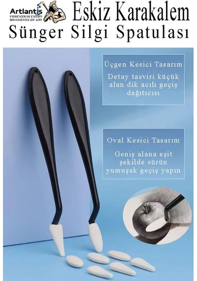 Sünger Silgi Satula 12 Parça 1 Paket Karakalem Eskiz Karıştırıcı Dağıtıcı Sünger Silici Sileceği Spatulası