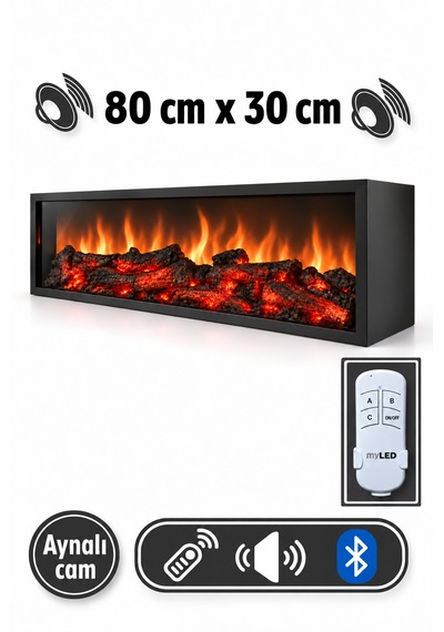 Dekoratif Elektrikli Bluetoothlu Yapay Şömine 80x30x15