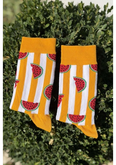 Lousocks Unisex Karpuz Dilim Çizgili Turuncu Soket Çorap