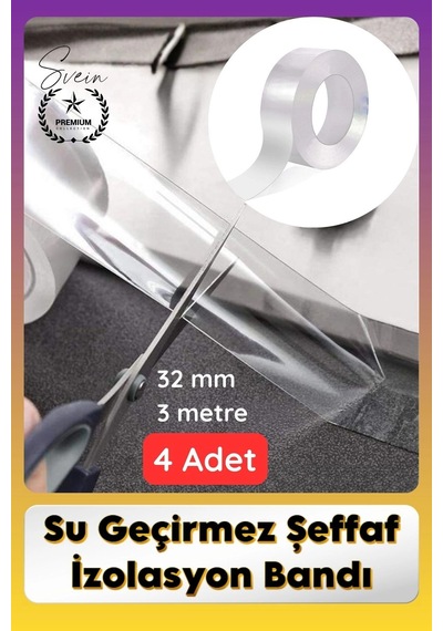 Sızdırmazbant 4 Adet Su Geçirmez Şeffaf İzolasyon Bandı Tezgah Lavabo Kenar Tamir Güçlü 38mm X 3m